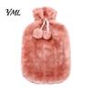 Explosion Proof Hot Water Bag 2L Bottle with Plush Cover, Pompom Drawstring Portable Bag, Winter Warm for Hands, Feet, Stomach