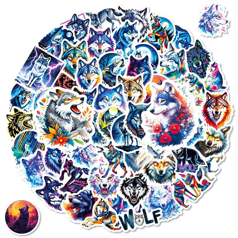 10/30/56PCS Cartoon Wolf Colored PVC Sticky Sticker Aesthetic DIY Decoration Scrapbooking Hand Accounting Supplies