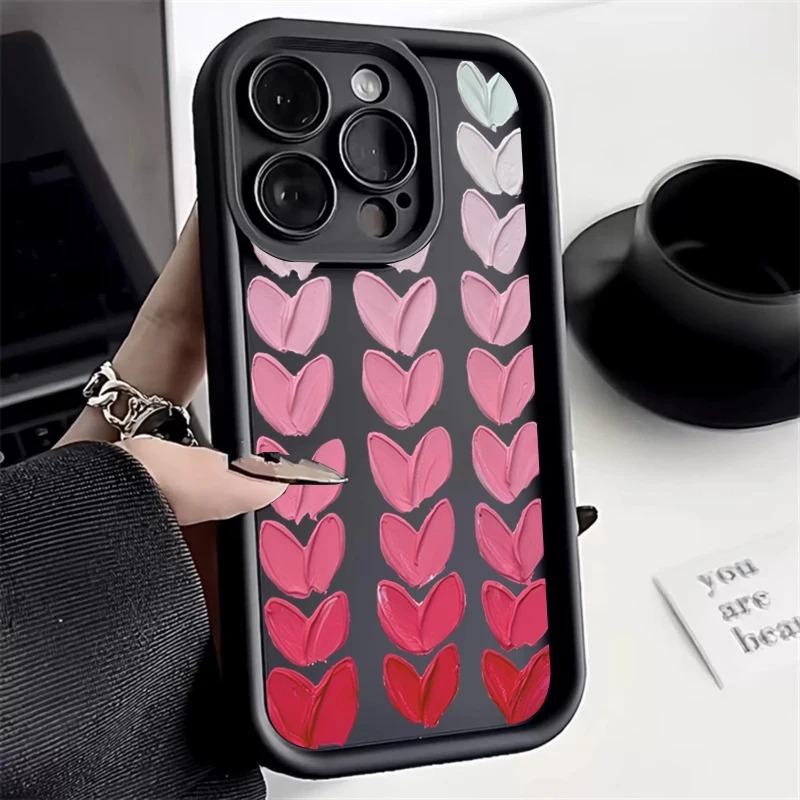 Colorful Heart Oil Painting Case for iPhone 16 E 15 14 13 12 Mini 11 Pro Max XS X 8 7 Plus SE Liquid Soft Silicone Back Cover