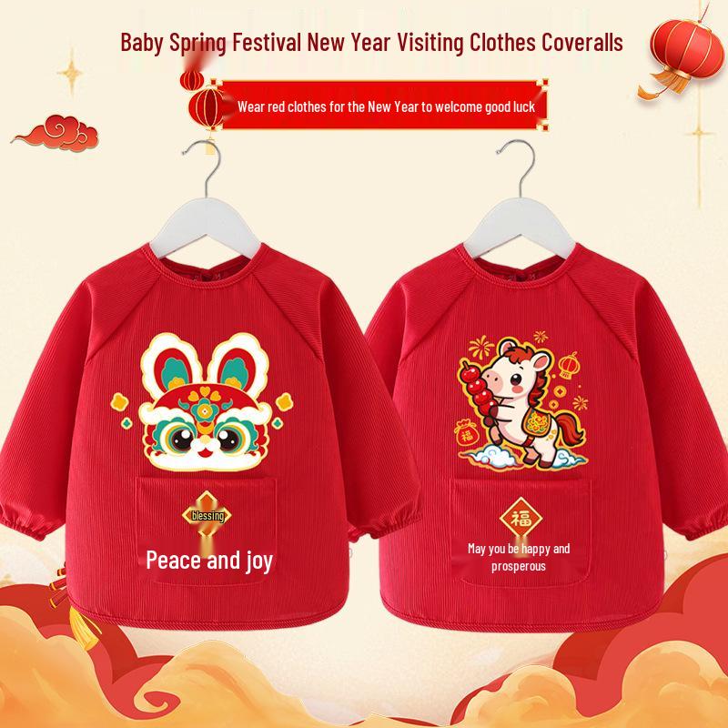 Waterproof Stain-Proof Baby Coveralls: Stylish Long Sleeve Infant Outerwear for Boys & Girls - Perfect for Autumn, Winter, and Chinese New Year.