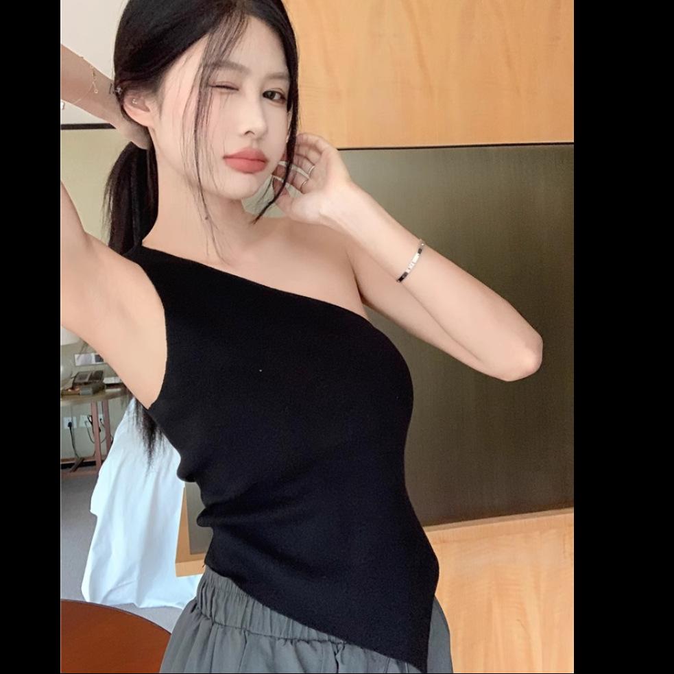 American Spice Girl Slanted Shoulder Outer Wear Suspender Small Vest Women's Summer Niche Sexy Base Irregular Age-reducing Slim Top