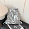 New Silvery Drawstring Double Shoulder Bag Women's Korean Lazy Tote Backpack Lightweight Easy-to-Carry Outdoor Sports Backpack AVE