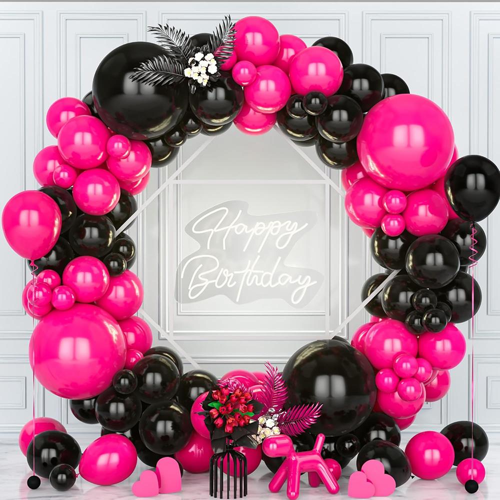 Hot Pink Balloons Arch Kit Black Rose Red Balloon Garland Wedding Bridal Shower Birthday Party Gender Reveal Decoration Globos