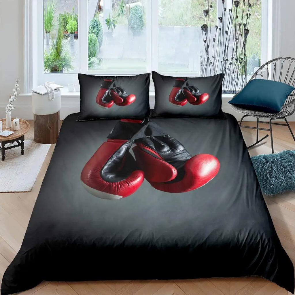 Adult Boxing Duvet Cover Sports Theme Bedding Set Boxing Gloves Duvet CoverBoxing Pattern Comforter Cover Queen Size