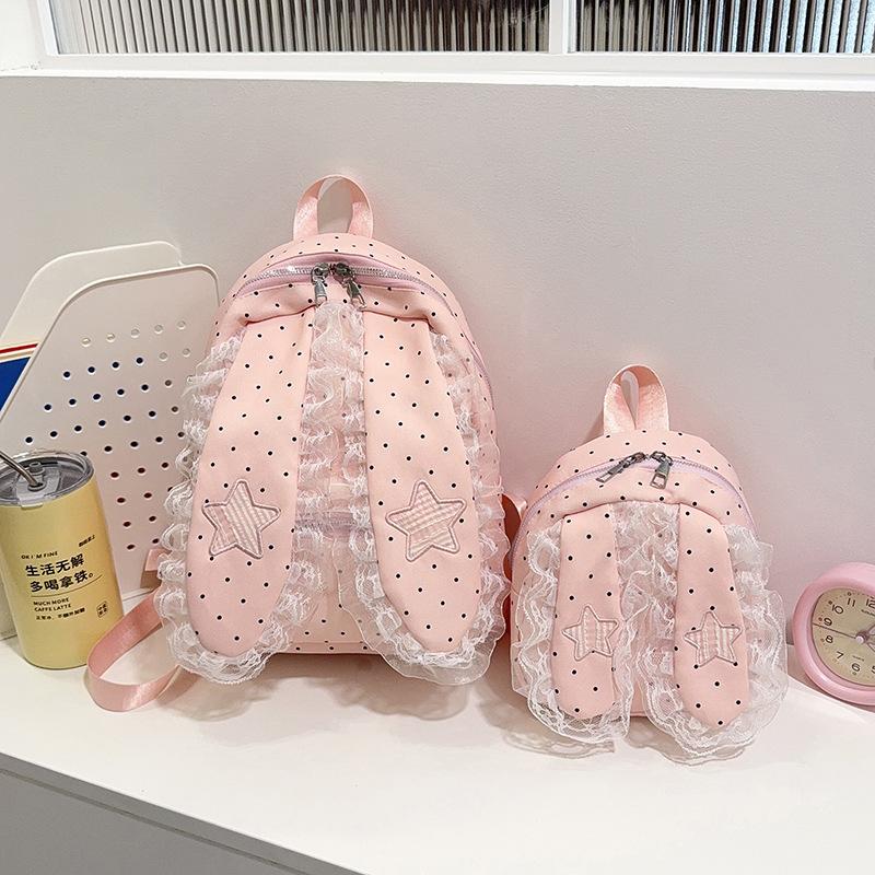 Schoolbag1011 New Polka Dot Rabbit Ear Backpack Women's Fashion Versatile Shoulder Bag Lightweight Portable Sweet Lace Small Bag