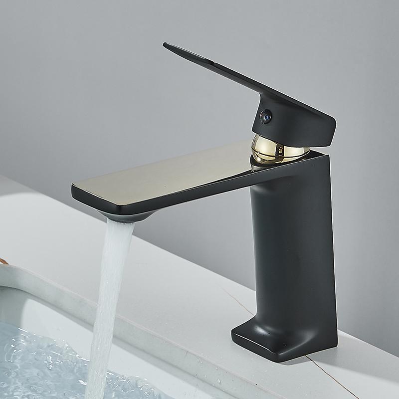 Basin Faucets Hot and Cold Bathroom Hot Cold Water Mixer Tap Chrome/Black Single Handle Basin Water Sink Deck Mounted