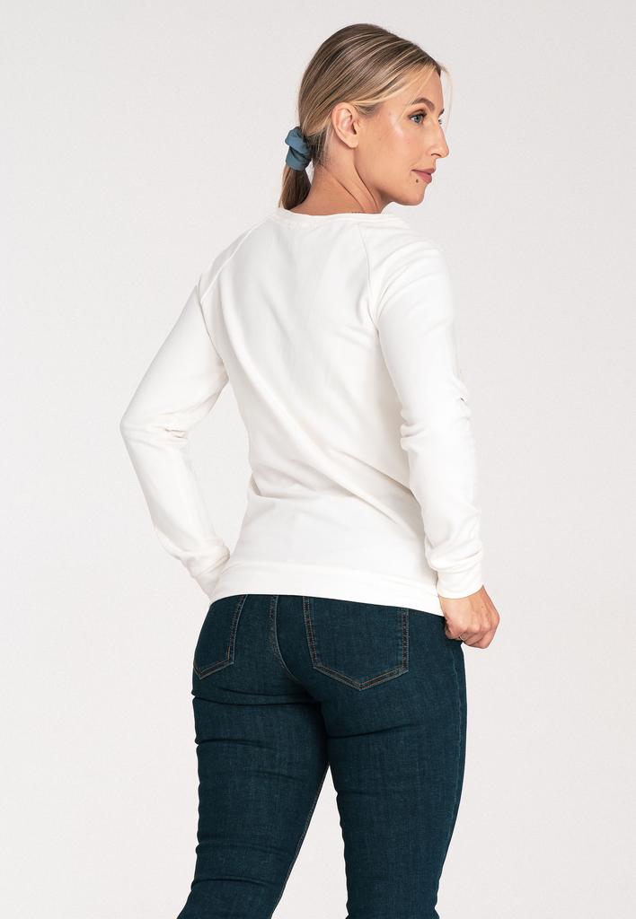 Bluza Damska Bez Kaptura - Modna Bluza Damska - Bluza Ecru M1046 Rozmiar S