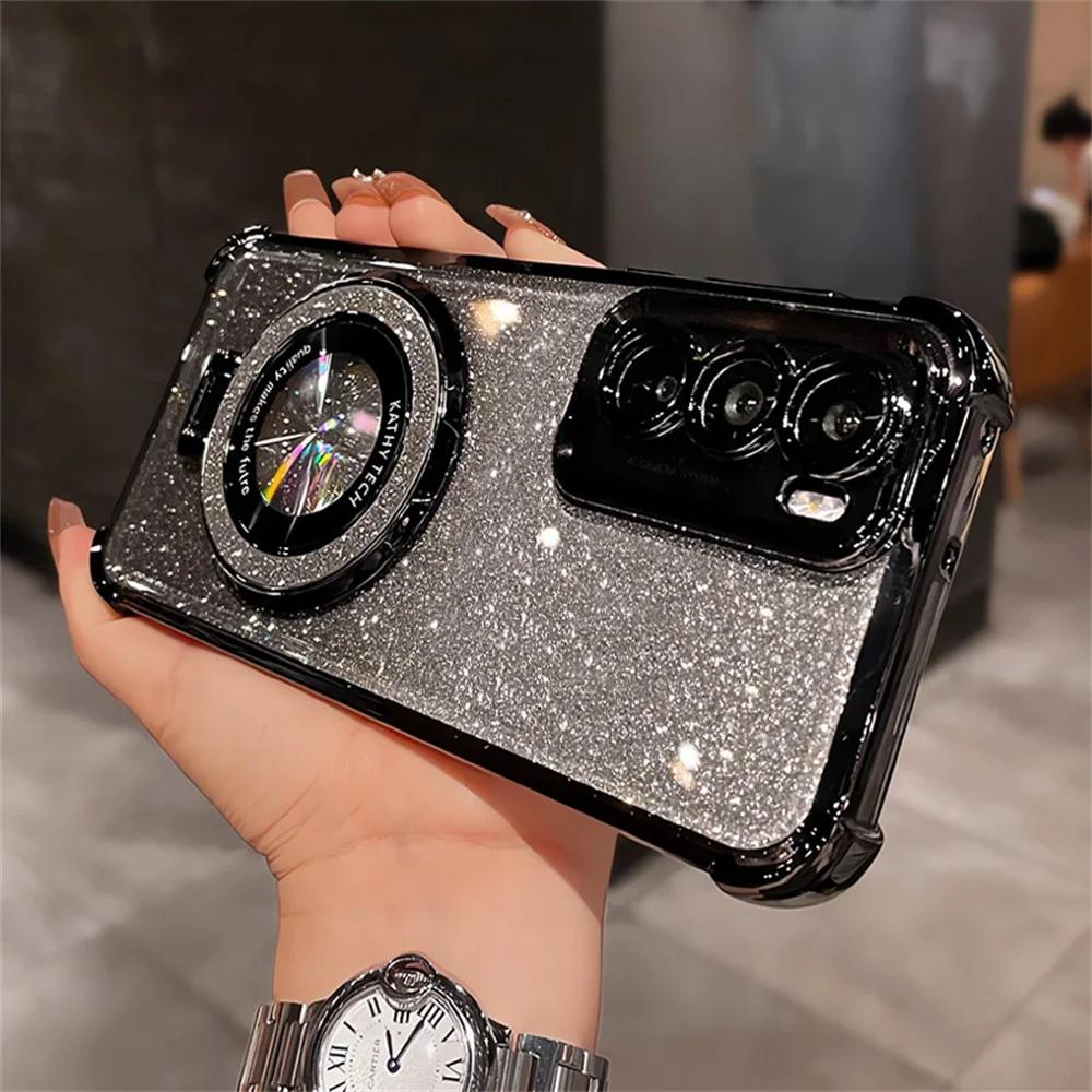 Glitter Bracket Mirror Holder Case for Samsung Galaxy S26FE S25FE S24FE S23FE S21FE Magnetic Stand Clear Gradient Soft Cover
