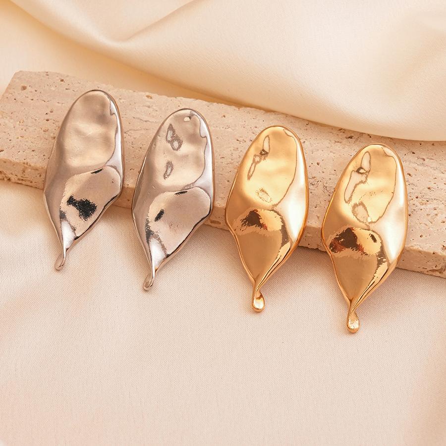 Heavy Industry Glossy Irregular Folded Leaves Silver Needle Earrings Personality Temperament Earrings