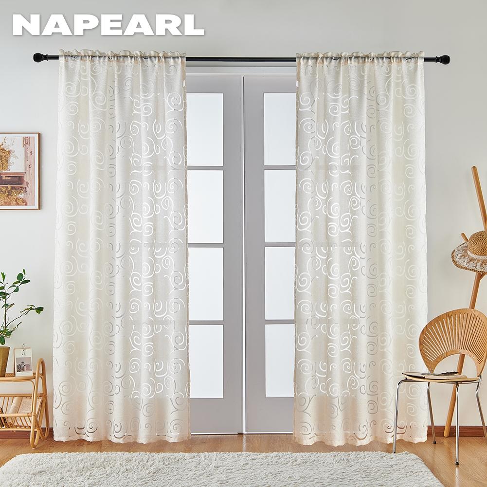 1PC NAPEARL Classical Flower Jacquard Hook Type Short Tulle Sheer Curtain for Bedroom Window