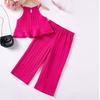 Summer Children Cute Flounder Hem Suspender + Broad LEG Trousers GIRL Casual Top