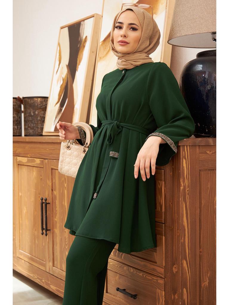 Muslim Women's Fashion 2-Piece Set: Hot Drilling Loose Top & Flared Pants