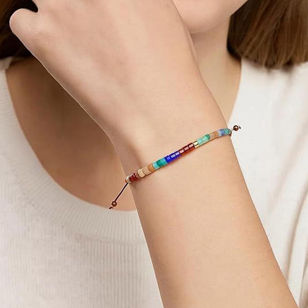 Inspirational Natural Crystal Bracelet with Colorful Beads and Elastic Woven Band Comfortable Inspirational Gift