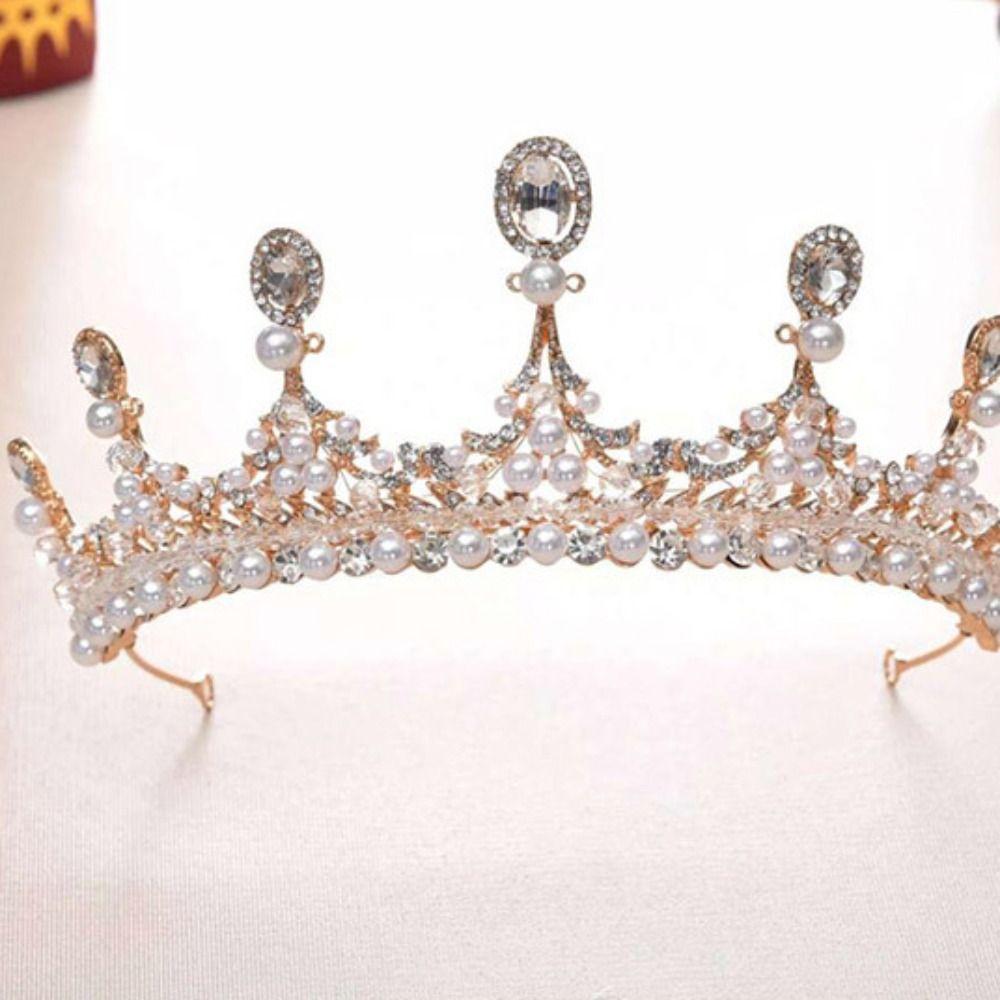 Pearl Rhinestone Bridal Headbands Crystal Bridal Crown Princess Diadem  Women Bride