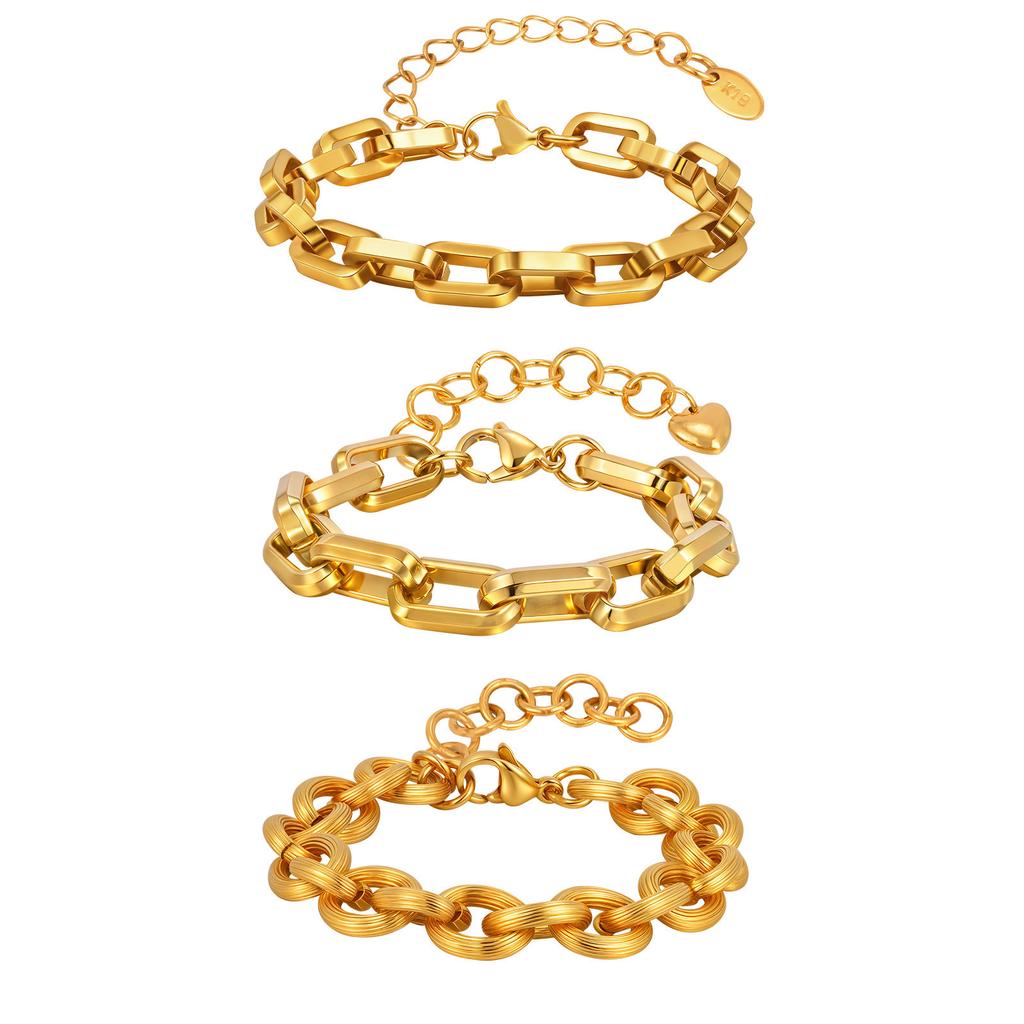 Jewelry Stainless Steel Jewelry Thick Bracelet Ladies Gold Three To One Handmade Chain Geometric