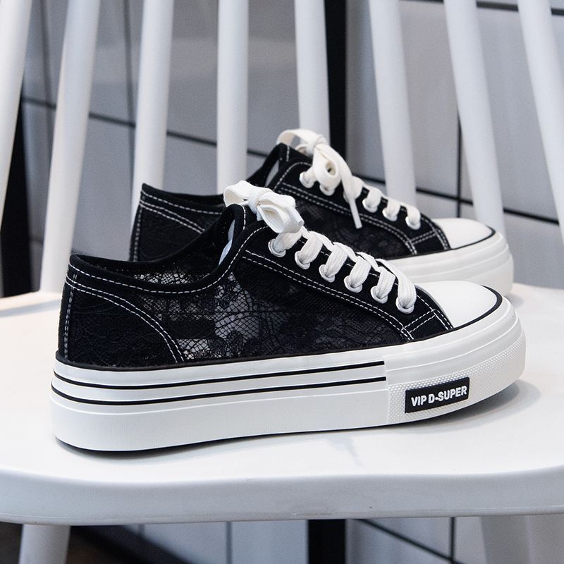 Summer Thin Breathable Lace Canvas Shoes Women's Hollow Board Shoes, Mesh Shoes