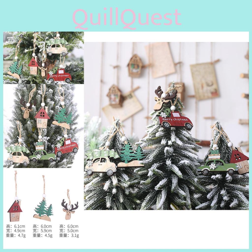 Charming Wooden Christmas Tree Hanging Ornaments Set With Car And Reindeer Designs