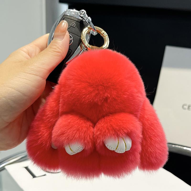 

Mini Cute Real Rex Rabbit Fur Bunny Keychain Toy Doll Keyring Tote Bag Charm 10CM Fur Rabbit Keychain Car Pendant