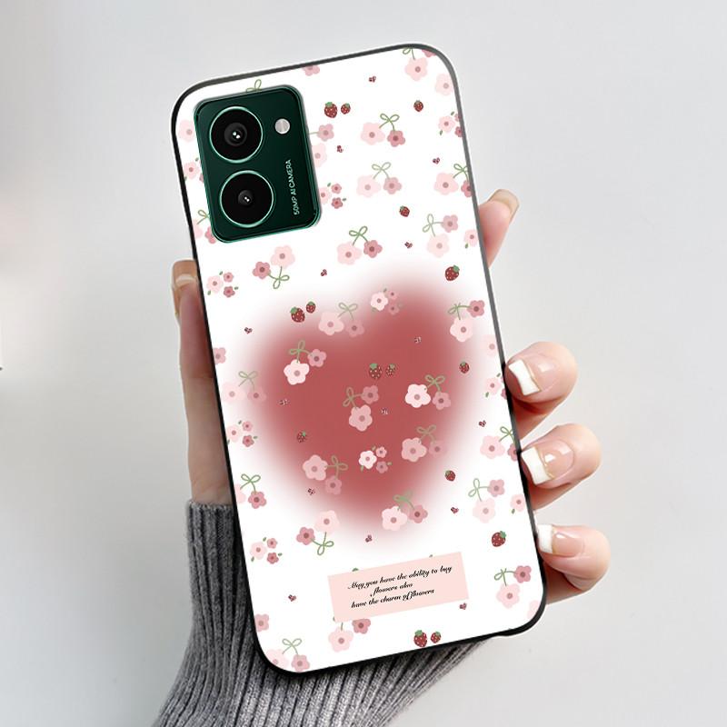 Custodia per Telefono Stampata Per Nokia HMD Pulse PRO/HMD Pulse/HMD Pulse+ Cover Guscio Nero in Morbido Silicone Custodia Carina con Fiore Cartone Animato