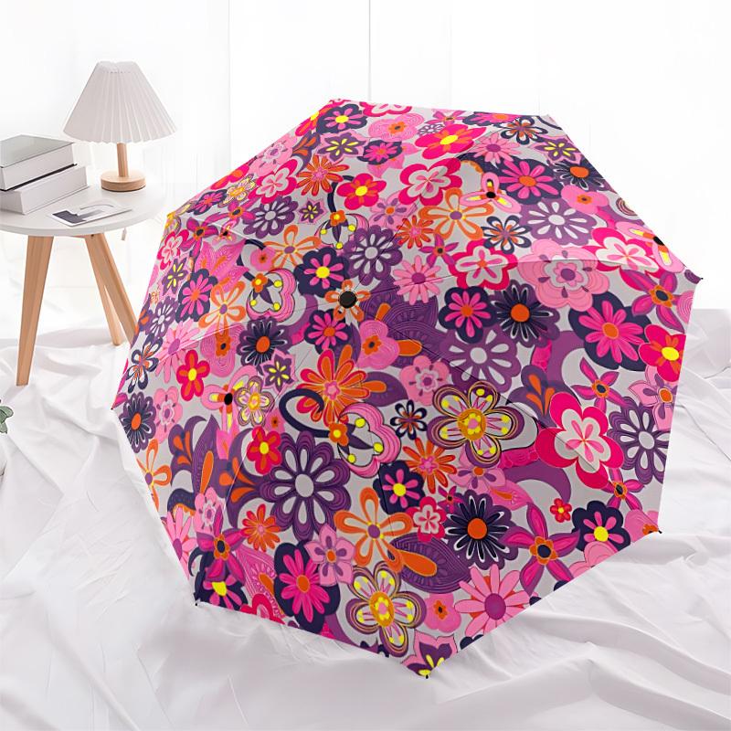 1pc Floral Pattern Auto-Fold Umbrella with One-Touch Open/Close - 8 Reinforced Ribs for Windproof Stability, yy251118173