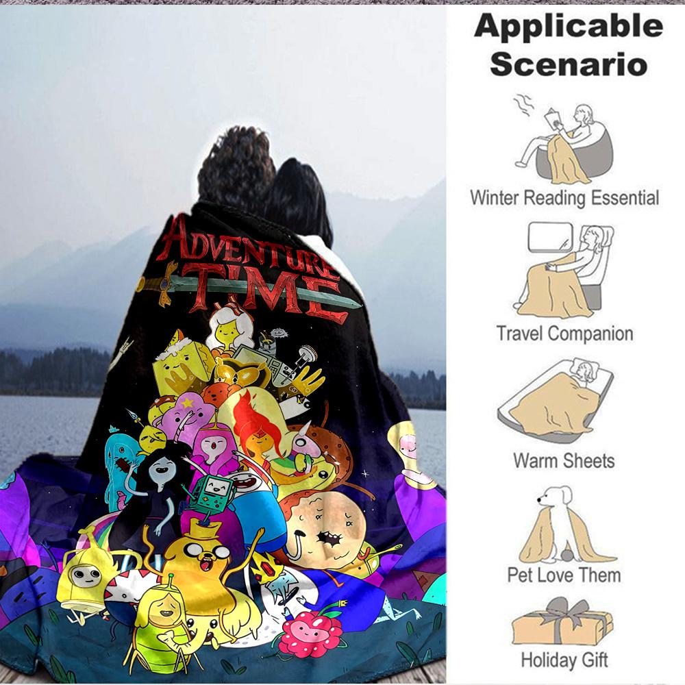 1pc Adventure Time Blanket Lightweight Flannel Throw For Sofa, Bed, Travel, Camping, Livingroom, Office, Couch, Chair, And Bed