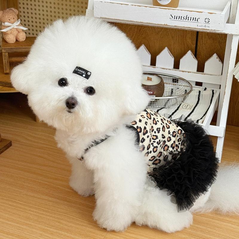 Summer Dog Fairy Strap Dress Leopard Print Mesh Anti-Shedding Teddy Bichon Pomeranian Cat Maltese