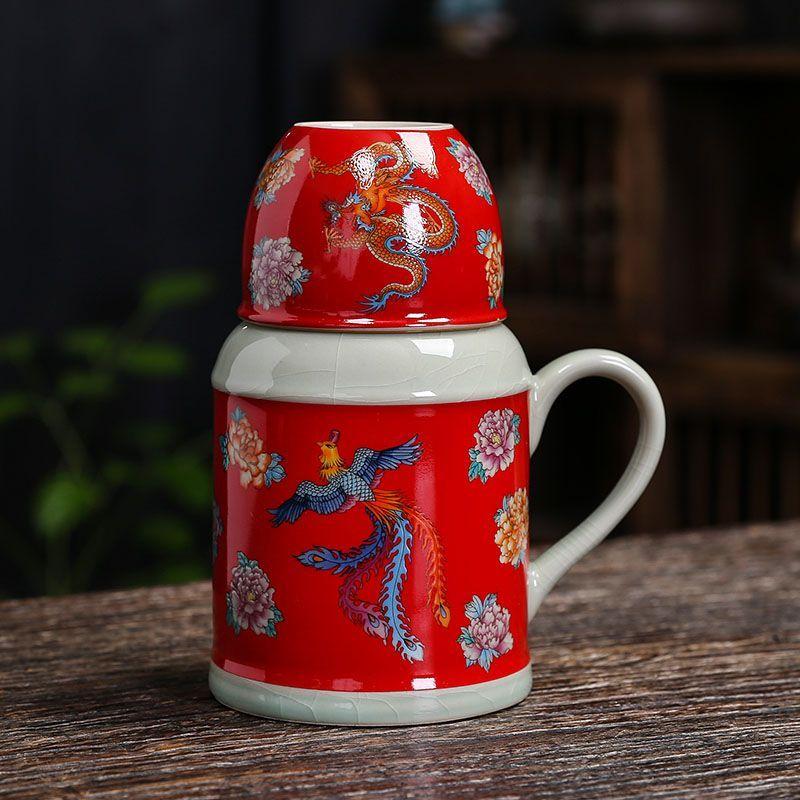 Ancient Pottery Clay Small Warm Pot Home with Cover Teapot Teacup Large Capacity Blue and White Ceramic Stewed Teacup Lovers Cup