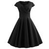 Women's V Neck Cap Sleeve Midi Dress Slim Fit Mid Rise Elegant Ruched Swing Dress Solid Color Spring Cocktail Party Dress