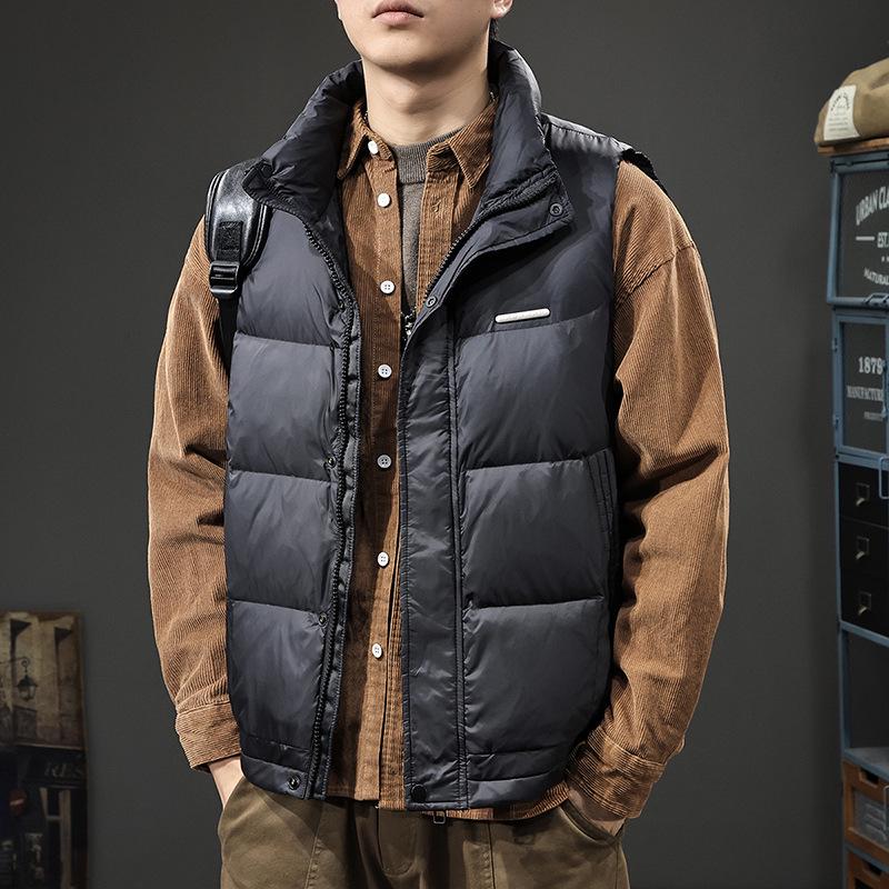 2025 Men's Winter Lightweight Duck Down Vest - Stand Collar, White, Trendy Sleeveless Outerwear.