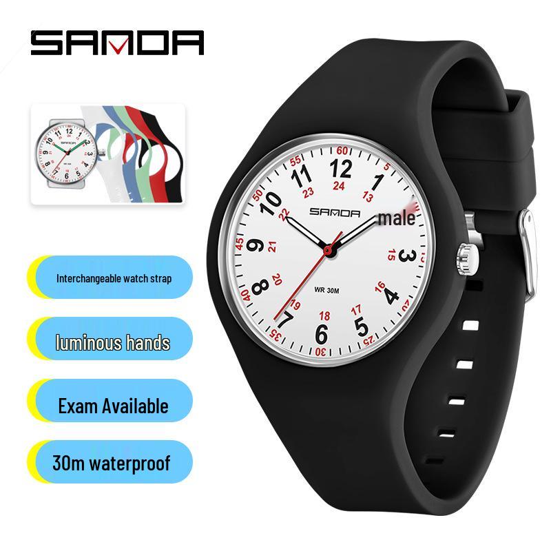 SANDA Lightweight Children's Luminous Waterproof Silicone Quartz Watch - New Model, Ideal for Exams and Casual Wear.