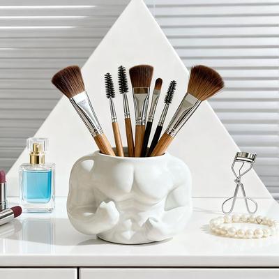 Creative Muscle Man Makeup Brush Cylinder Home Storage Ornament Office Desktop Decoration Makeup Brush Organizer Souvenir Gift