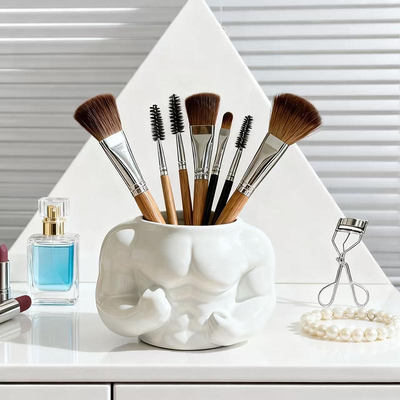 Creative Muscle Man Makeup Brush Cylinder Home Storage Ornament Office Desktop Decoration Makeup Brush Organizer Souvenir Gift