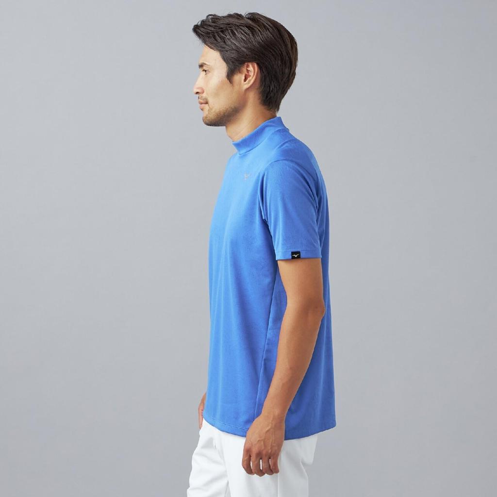 Golf Wear Nexlite Print Mock Neck Cooling Dazzling 2XL [Mizuno] Short-Sleeve Shirt, Sweat-Wicking, Quick-Drying, Feel, 52MAD005, Men's, Blue,