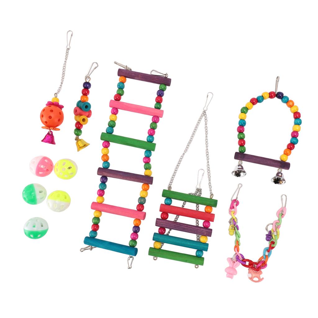 Bird Parakeet Toys Swing Hanging Standing Chewing Toy Hammock Climbing Ladder Bird Cage Colorful