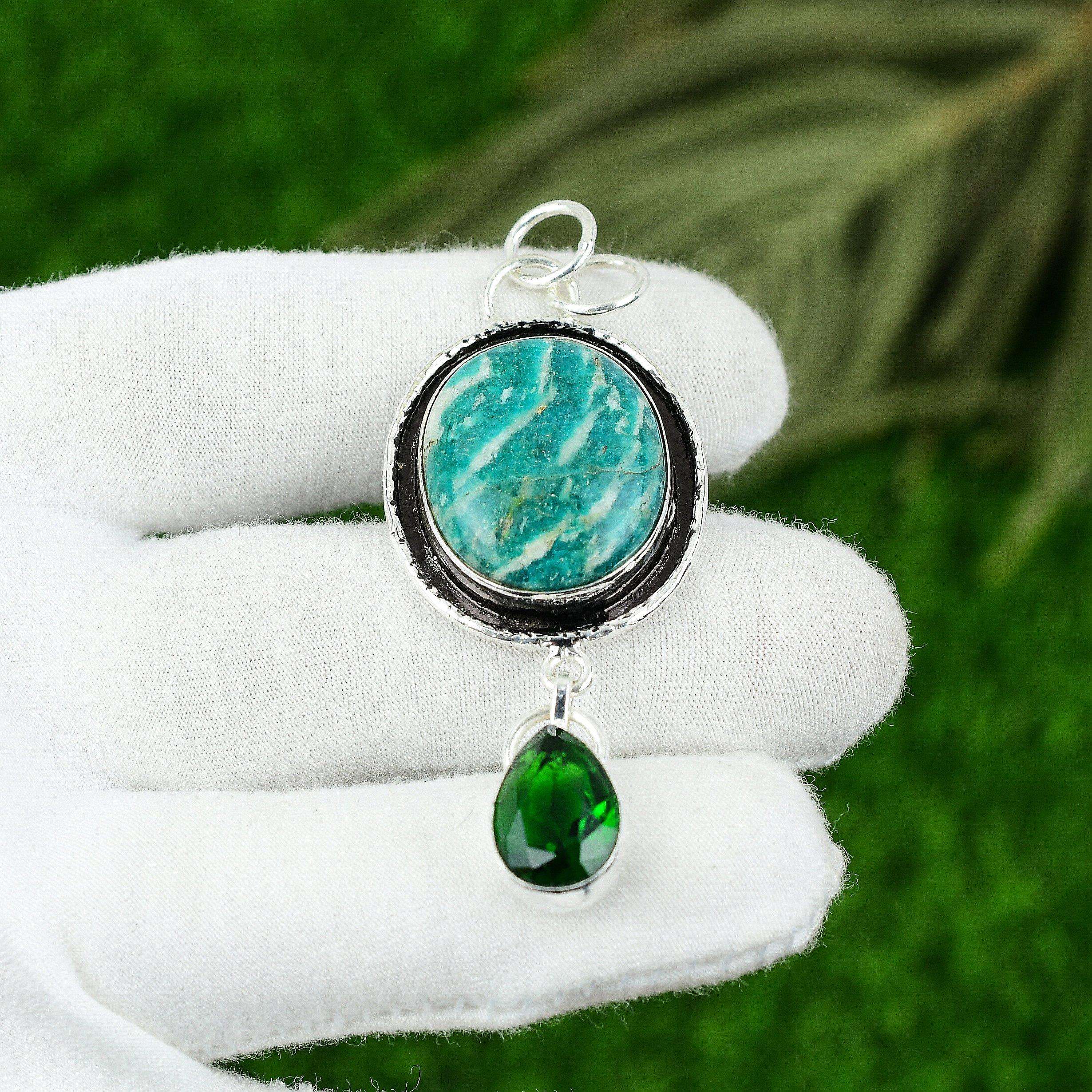 

Свадебный подарок для нее Подвеска из стерлингового серебра 925 пробы с натуральным амазонитом