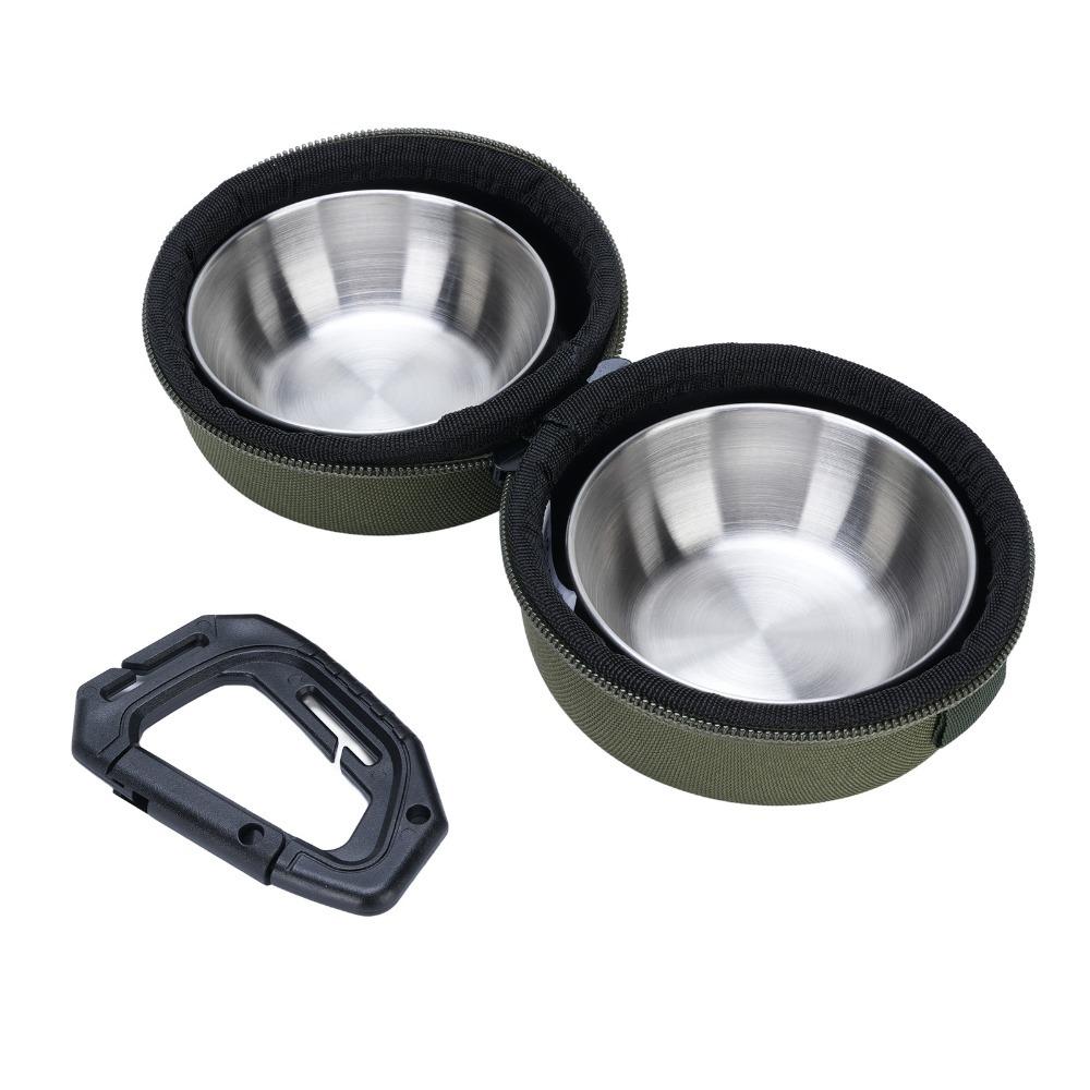 Stainless Steel Portable PET Bowl Set Green and Khaki Travel PET Feeder  PET Feeding