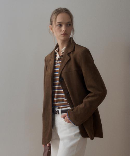 HAINT 3- Button Basic Fake Suede Jacket_Brown