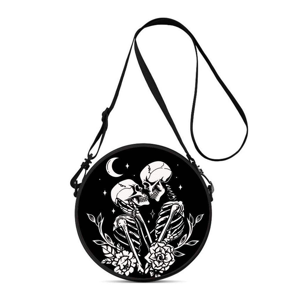 Schädelprint Runde Schultertasche Lässige Umhängetasche für Damen Beste Geschenke 2D Flache Lässige Tägliche Crossbody-Tasche
