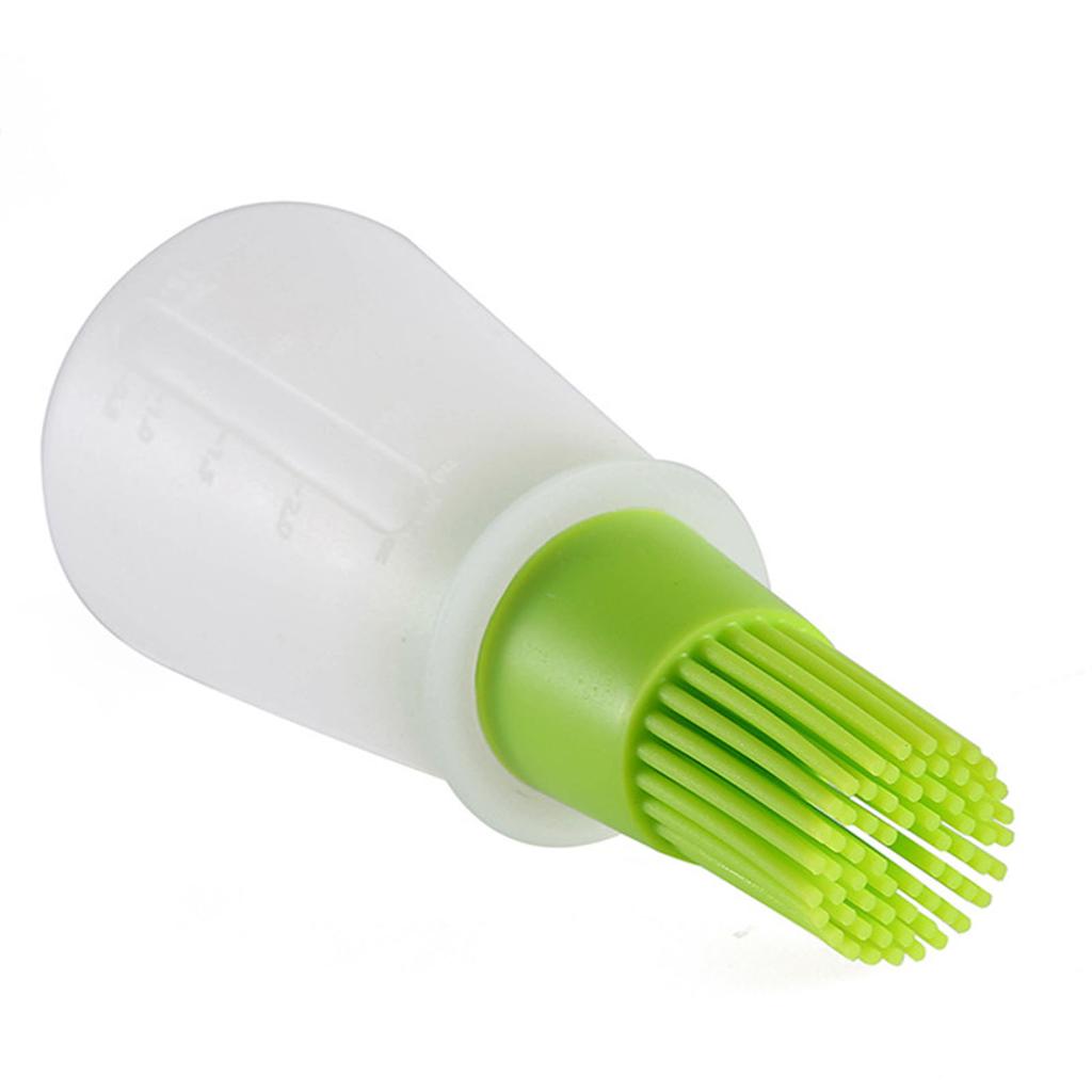 Barbecue Oil Brush with Lid Silicone Oil Bottle Brush Outdoor BBQ Seasoning Brush with Scale Barbecue Oil Brush Kitchen Gadgets