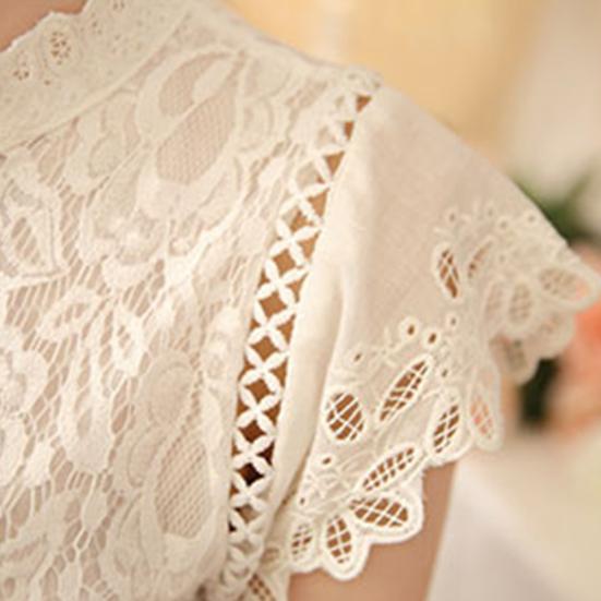 Plus Size Women Fashion Lace Crochet Short Sleeve Round Neck Blouse Shirt Top