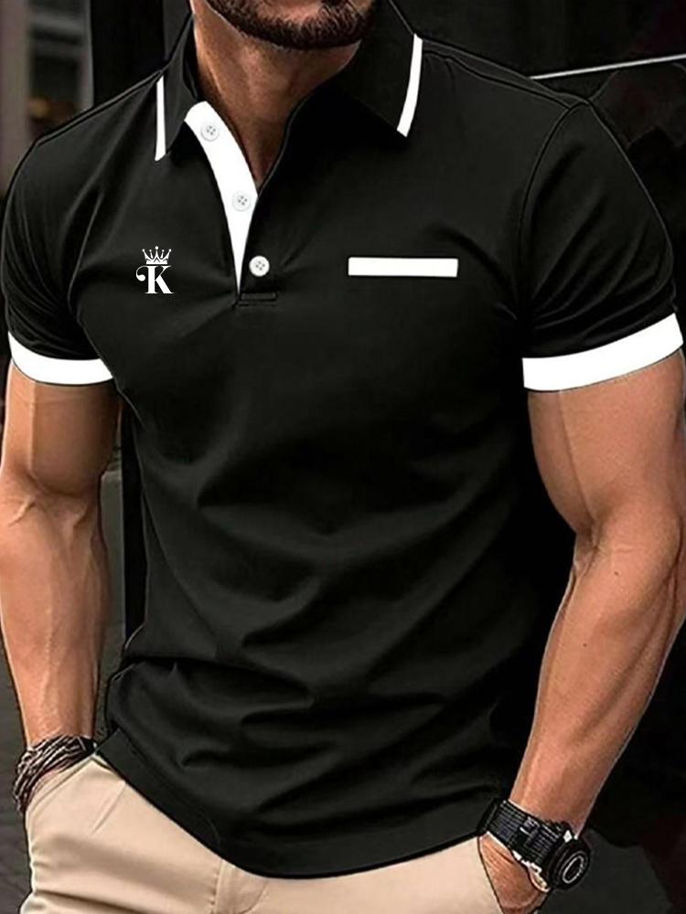 Haojun Polo T-shirt voor heren modieus revers knoophemd streetkleding zomer L zwart