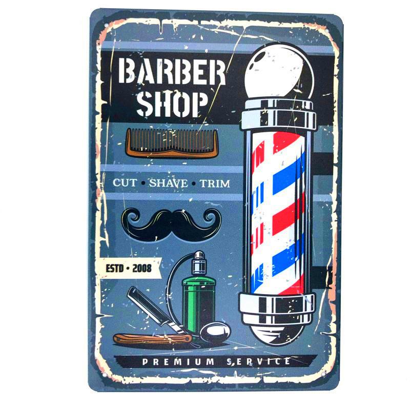 Haircut & Shave Retro Metal Plates Pub DecorationAdvertising Barbershop Wall Stickers Top Hairstyle Art Plaque Home Decor
