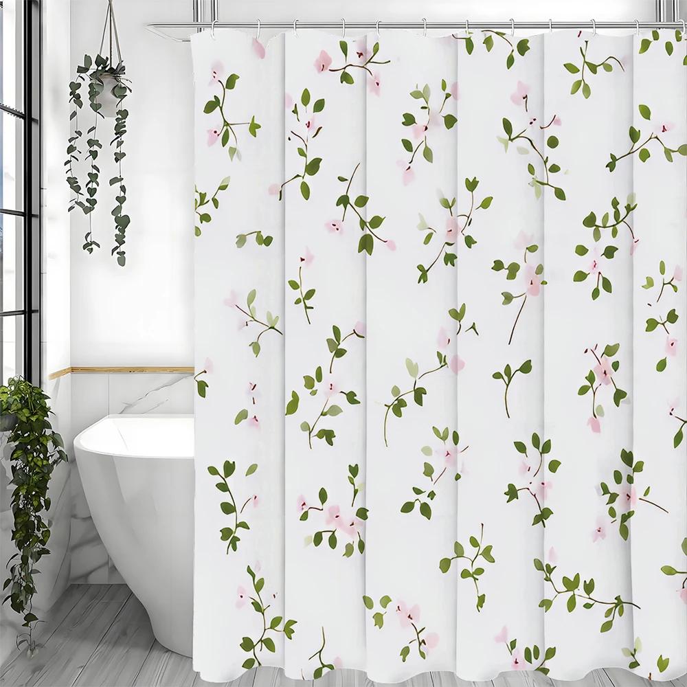 

Pink Flower Shower Curtain, Floral Plants, White Background, Spring Bathroom Decorative Shower Curtain, Waterproof Shower Curtai W60H190(CM)-1 Pcs