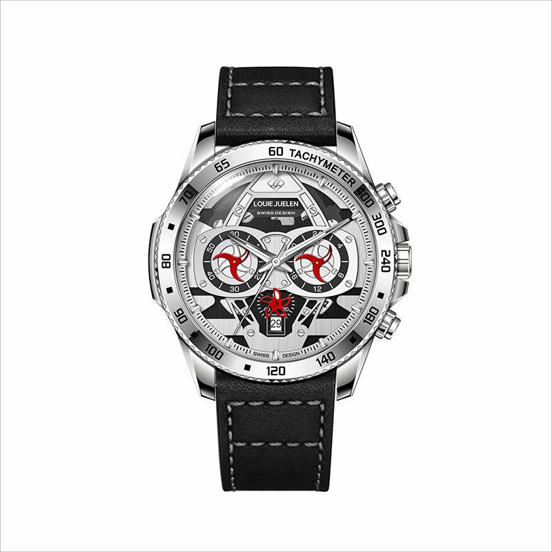 Men's Sports Watches Waterproof Real Three- Eyes Calendar Quartz Watch Leather Strap Multifunction Casual Watch Reloj Hombre