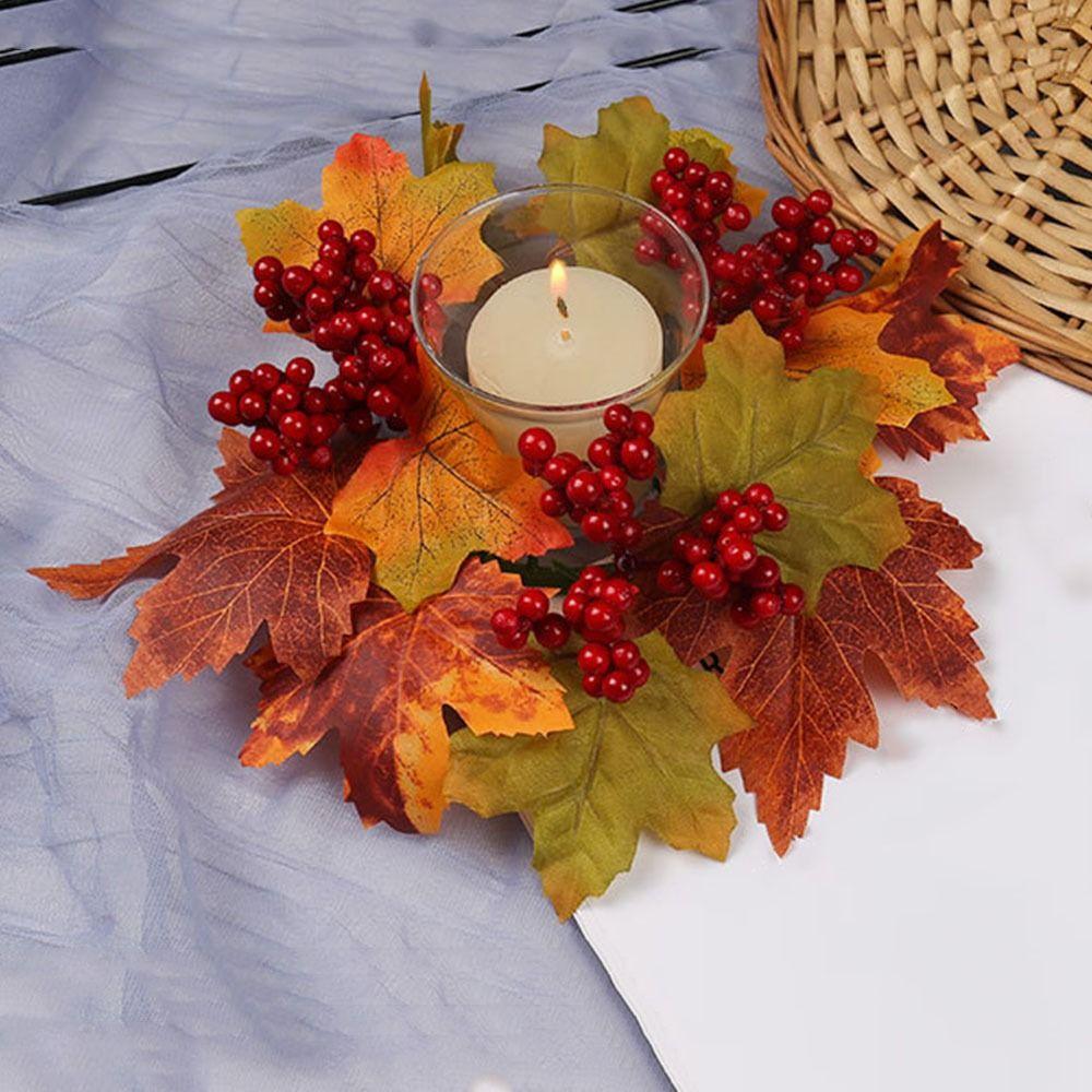 Craft Maple Leaf Candlestick Garland Handmade Autumn Floral Garland Farmhouse Decoration