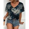 Summer New Product Cool And Comfortable V-neck T-shirt Women's Elegant Flower Print Top Casual Simple Short Sleeved T-shirt