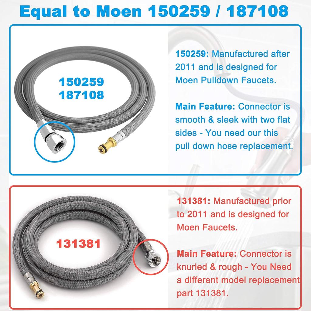 Pull Down Hose Kit For Moen Faucet Replacement Part 150259 Hose, Moen Kitchen Faucet Replacement Part 187108, Reflex Moen Pull Down Hose, 68-inch,