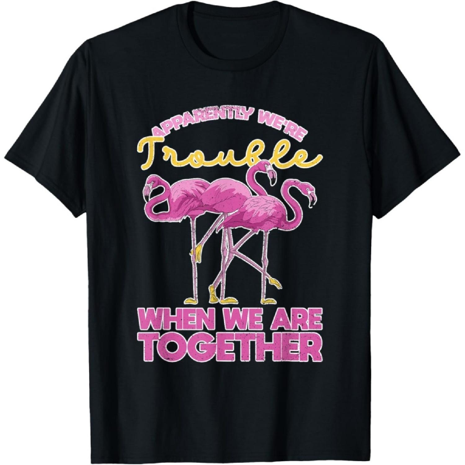 Apparently Were Trouble When We Are Together Funny Flamingo T-Shirt S