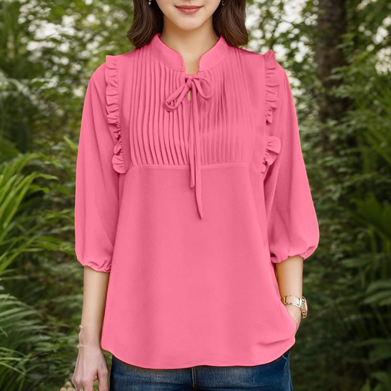 

ZANZEA Женская повседневная блузка с круглым вырезом, свободного кроя, с рукавами 3/4 и плиссировкой