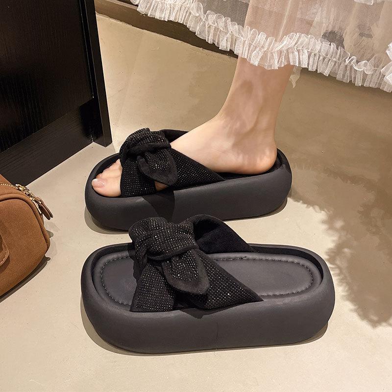 Thick-bottomed bow one-word women's summer 2025 new fashion versatile trend wear sandals casual slippers